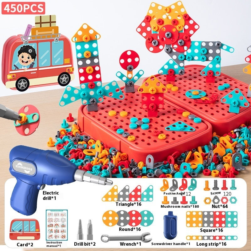 Children Screw Puzzle Toy Assembled Electric Drill DIY Simulation Repair Disassembly Toolbox