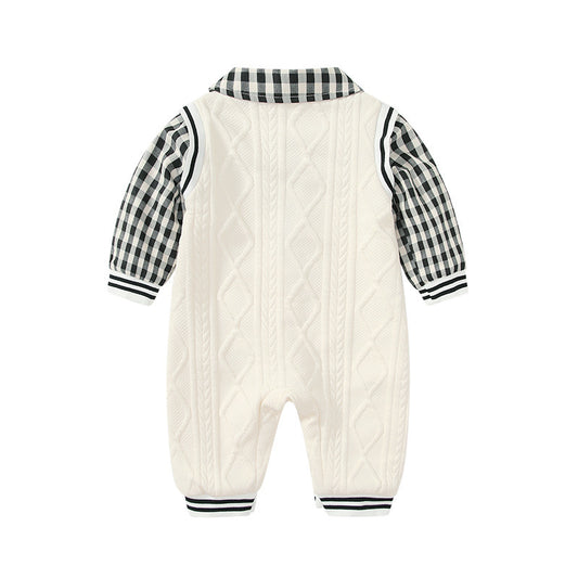 Baby Autumn Clothes College Style Fake Two Pieces Jumpsuit Baby Autumn Clothes College Style Fake Two Pieces Jumpsuit Back View