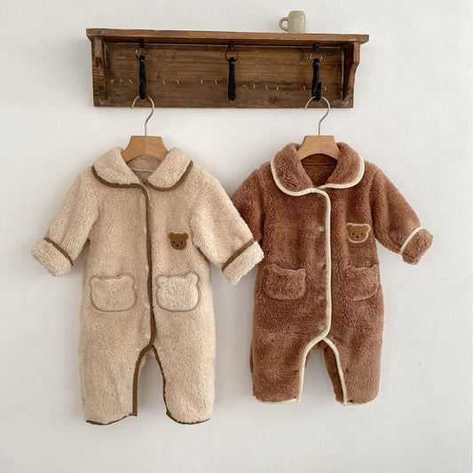 Brown & Tan Children's Autumn And Winter Clothes Baby Jumpsuit Children's Autumn And Winter Clothes Baby Jumpsuit Side by Side