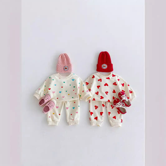 Colored Loving Heart Fashionable Sweater Baby Comfortable Two-piece Suit