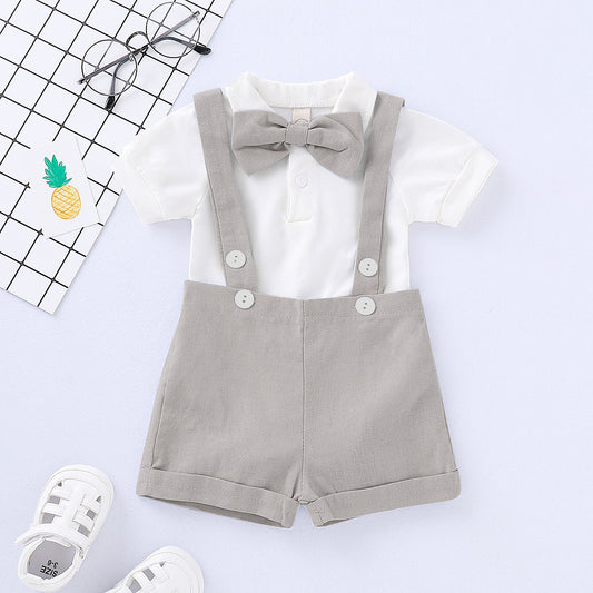 Baby Romper Bow Tie Overall Dress Set