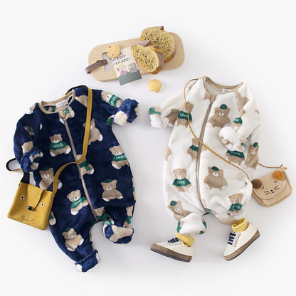 White Bear &  Blue bear Jumpsuit with Teddy bear print