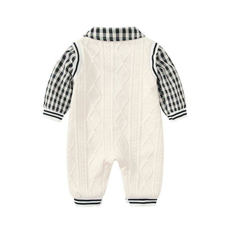 Baby Autumn Clothes College Style Fake Two Pieces Jumpsuit Baby Autumn Clothes College Style Fake Two Pieces Jumpsuit Back View