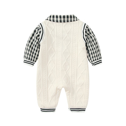 Baby Autumn Clothes College Style Fake Two Pieces Jumpsuit Baby Autumn Clothes College Style Fake Two Pieces Jumpsuit Back View