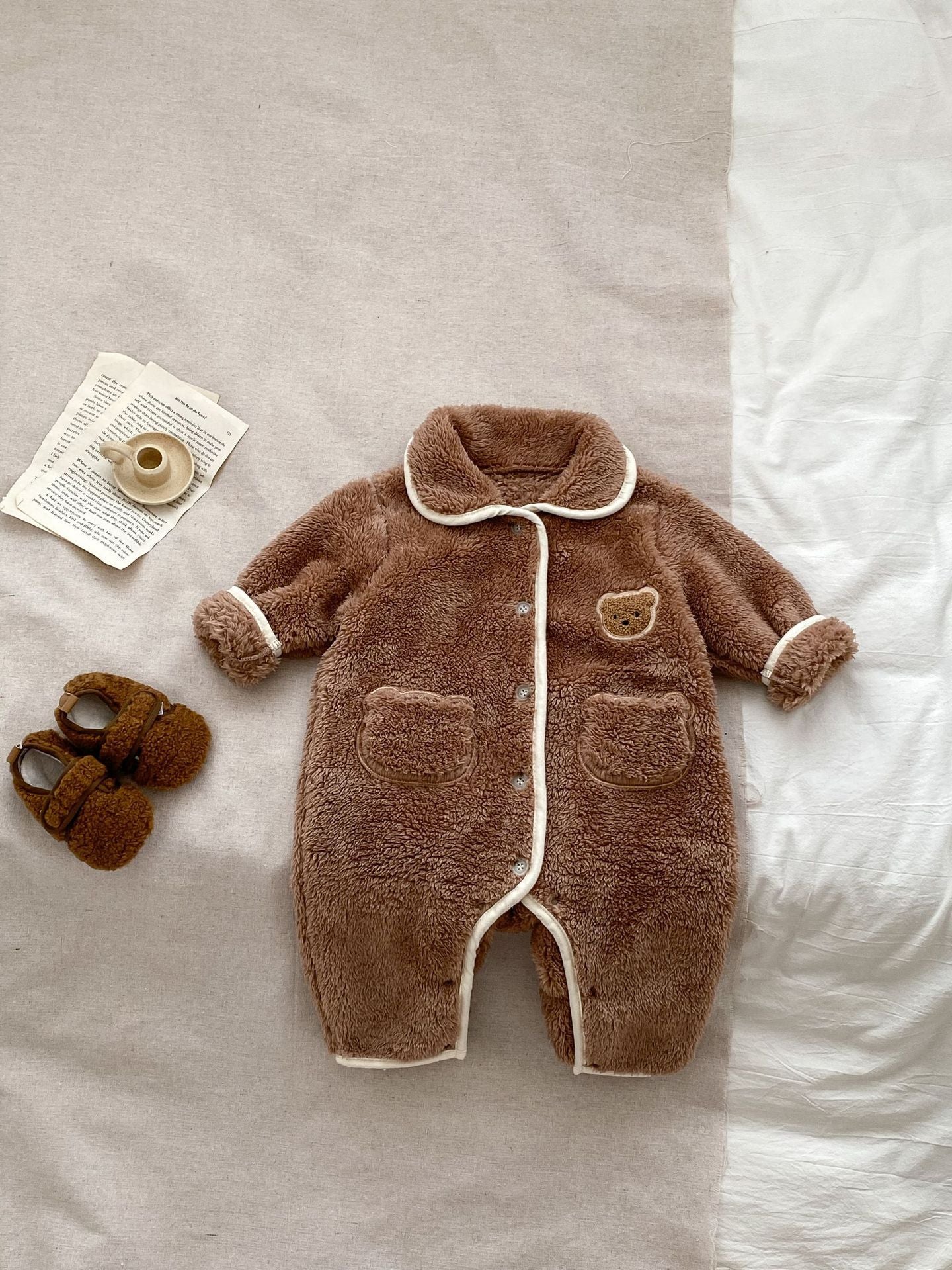 Brown Children's Autumn And Winter Clothes Baby Jumpsuit Children's Autumn And Winter Clothes Baby Jumpsuit Material Front View