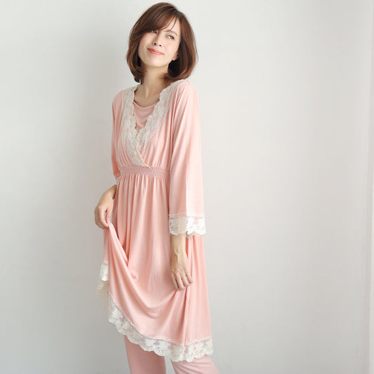 spring and autumn new Japanese maternity dress pregnant women breastfeeding clothes month clothes postpartum home service lace pajamas set