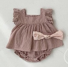 Girls' Infant Lace Vest Bulky Underpants Two-piece Set Flounced Sleeve Suit