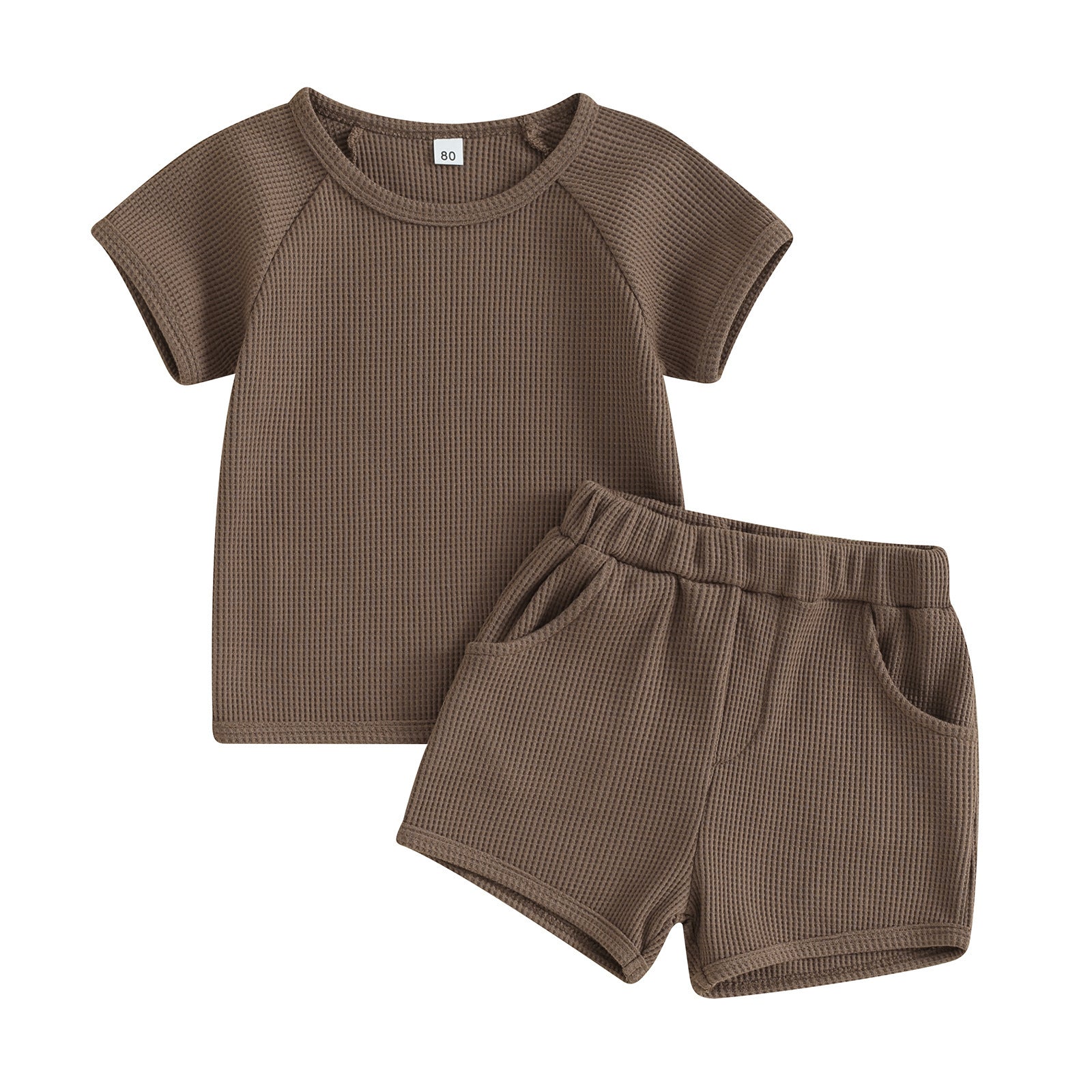 Brown Waffle Short-sleeved 2-piece Baby Clothes perfect for baby wear.