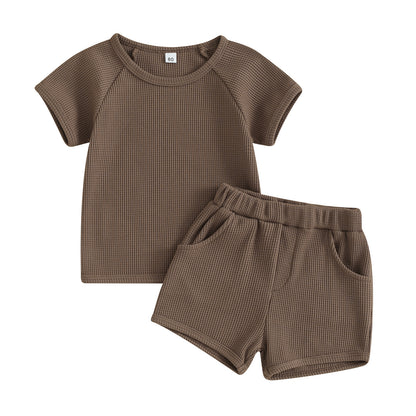 Brown Waffle Short-sleeved 2-piece Baby Clothes perfect for baby wear.