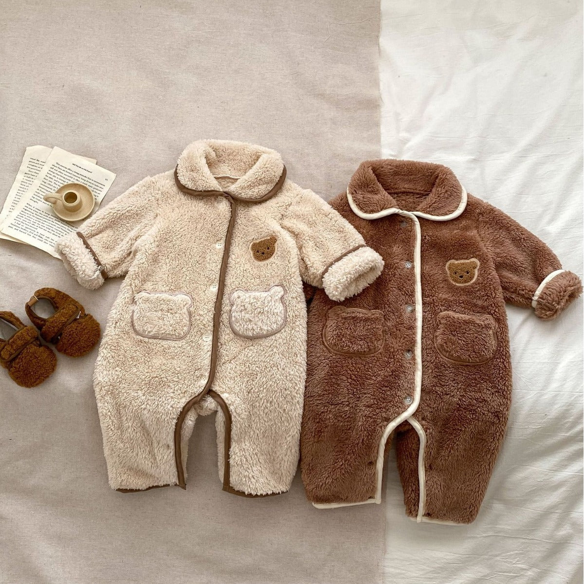 Brown & Tan Children's Autumn And Winter Clothes Baby Jumpsuit Children's Autumn And Winter Clothes Baby Jumpsuit