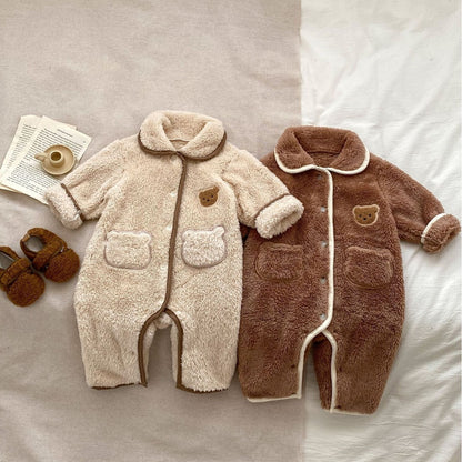 Brown & Tan Children's Autumn And Winter Clothes Baby Jumpsuit Children's Autumn And Winter Clothes Baby Jumpsuit