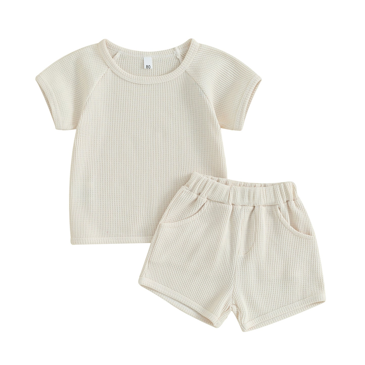 Cream Waffle Short-sleeved 2-piece Baby Clothes perfect for baby wear.