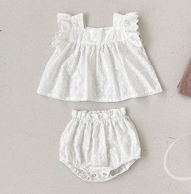 Girls' Infant Lace Vest Bulky Underpants Two-piece Set Flounced Sleeve Suit