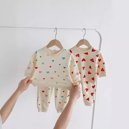 Colored Loving Heart Fashionable Sweater Baby Comfortable Two-piece Suit