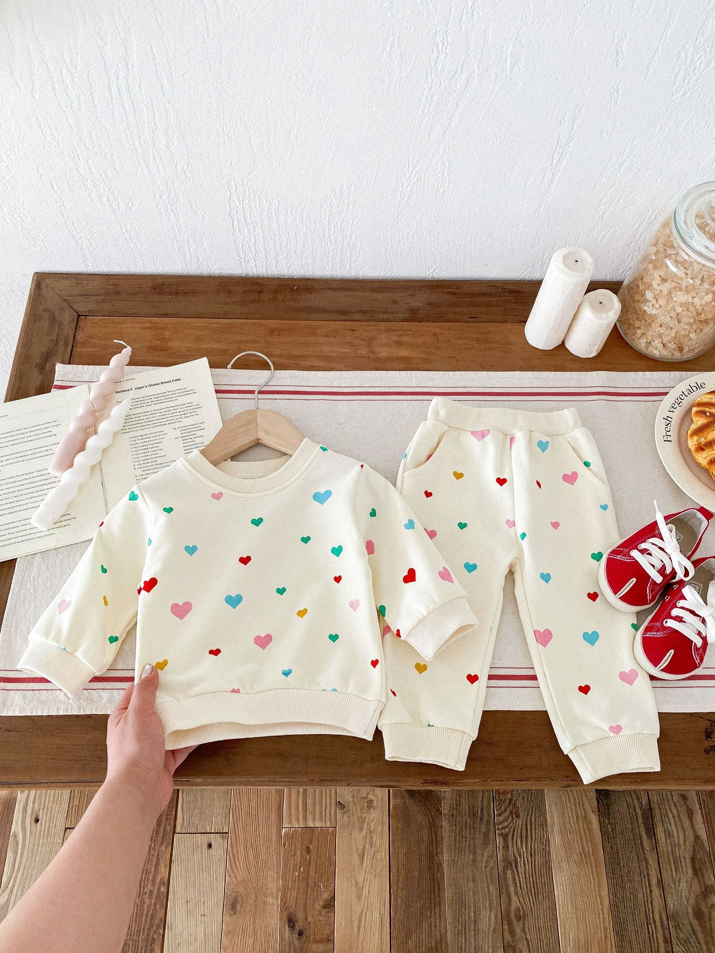 Colored Loving Heart Fashionable Sweater Baby Comfortable Two-piece Suit