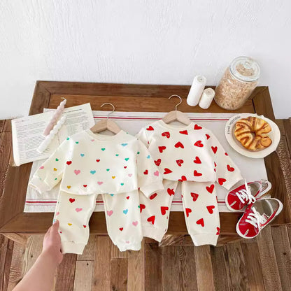 Colored Loving Heart Fashionable Sweater Baby Comfortable Two-piece Suit
