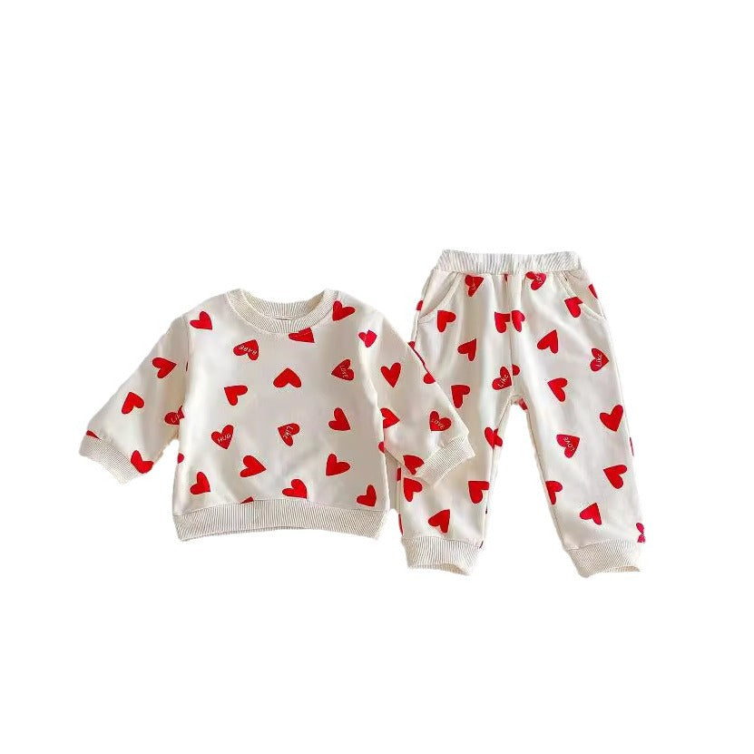 Colored Loving Heart Fashionable Sweater Baby Comfortable Two-piece Suit