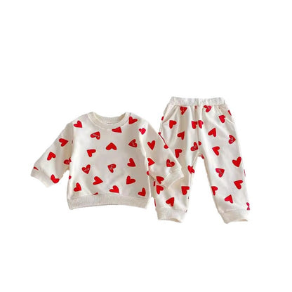 Colored Loving Heart Fashionable Sweater Baby Comfortable Two-piece Suit
