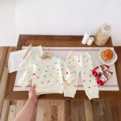 Colored Loving Heart Fashionable Sweater Baby Comfortable Two-piece Suit