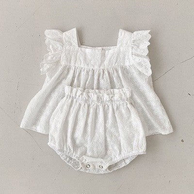 Girls' Infant Lace Vest Bulky Underpants Two-piece Set Flounced Sleeve Suit