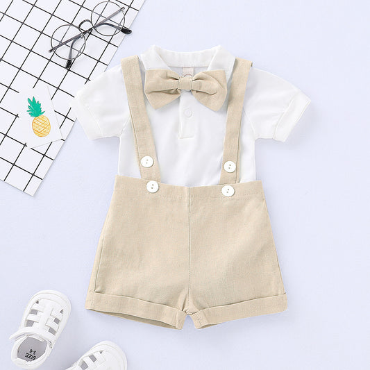 Baby Romper Bow Tie Overall Dress Set