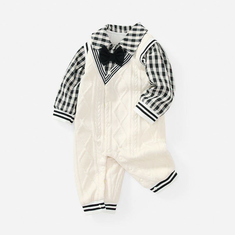 Baby Autumn Clothes College Style Fake Two Pieces Jumpsuit Baby Autumn Clothes College Style Fake Two Pieces Jumpsuit Front View