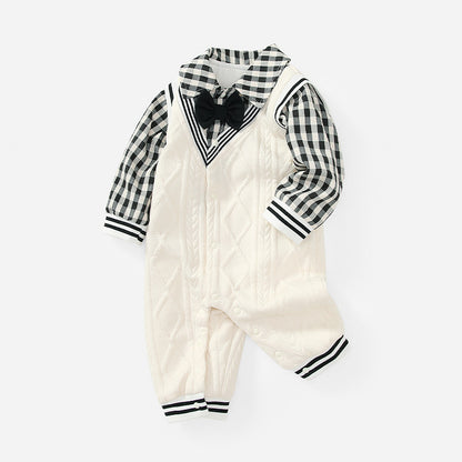 Baby Autumn Clothes College Style Fake Two Pieces Jumpsuit Baby Autumn Clothes College Style Fake Two Pieces Jumpsuit Front View