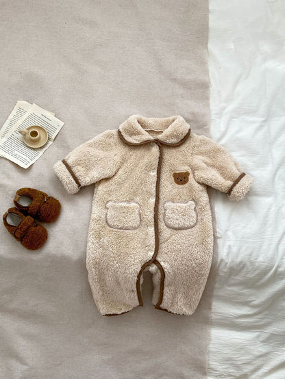 Tan Children's Autumn And Winter Clothes Baby Jumpsuit Children's Autumn And Winter Clothes Baby Jumpsuit Material Front View