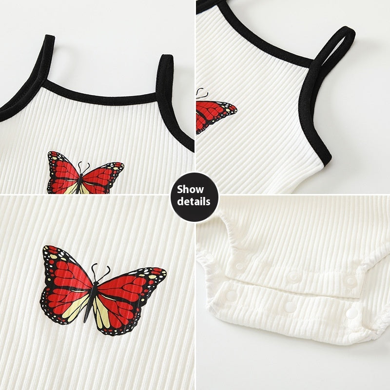 Baby Cotton Jumpsuit Sleeveless Newborn Onesie Baby Clothes showing butterfly print