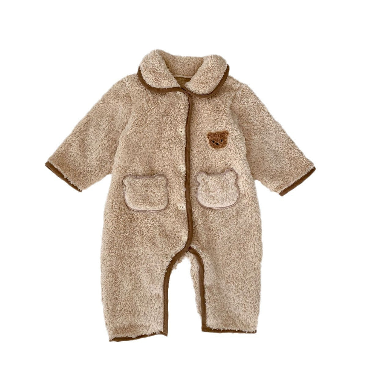 Tan Children's Autumn And Winter Clothes Baby Jumpsuit Children's Autumn And Winter Clothes Baby Jumpsuit Material Front View