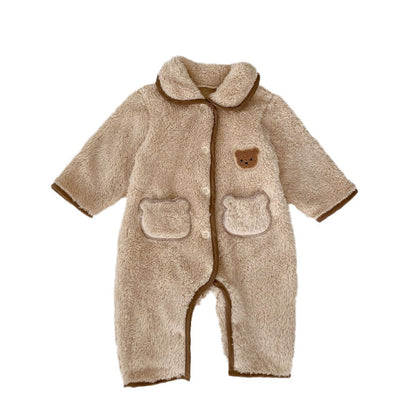 Tan Children's Autumn And Winter Clothes Baby Jumpsuit Children's Autumn And Winter Clothes Baby Jumpsuit Material Front View